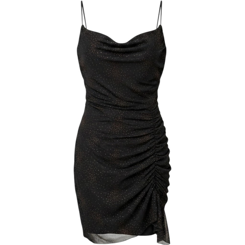 Y2K Majora Womens Brown Shimmer Cowl Neck Ruched Mesh Midi Dress M Made Canada
